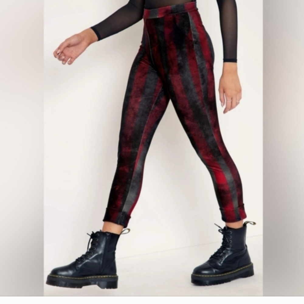 Blackmilk Red and Black Striped Cropped Pants